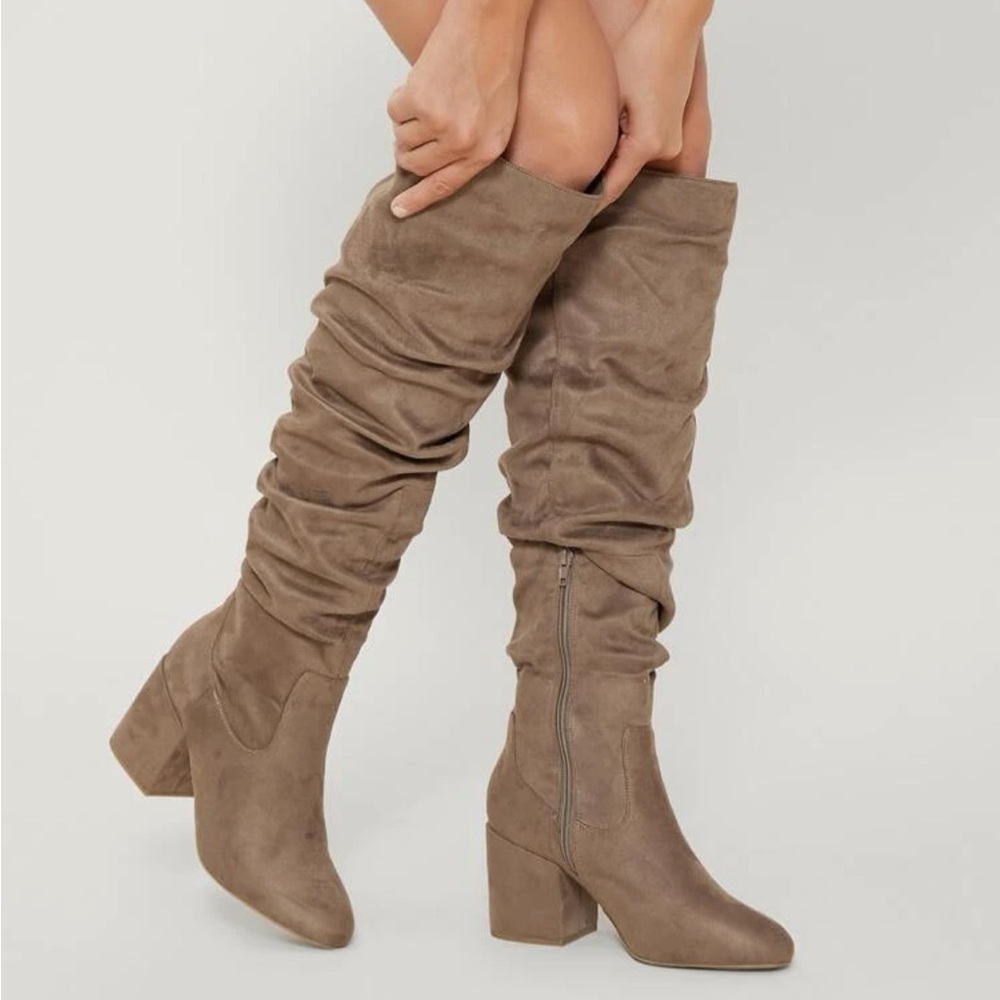 NEW Never Worn Size 11 Vegan Suede Over the Knee Ruched Heeled Boots from SHEIN